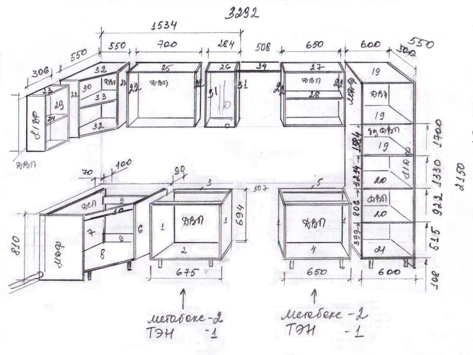 Чертежи кухонного гарнитура с размерами для распила