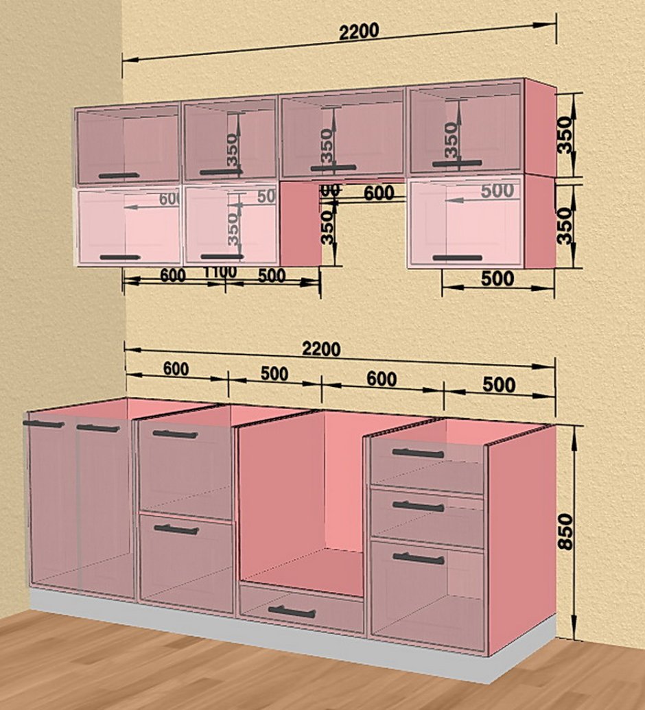 Проекты кухонных гарнитуров с размерами