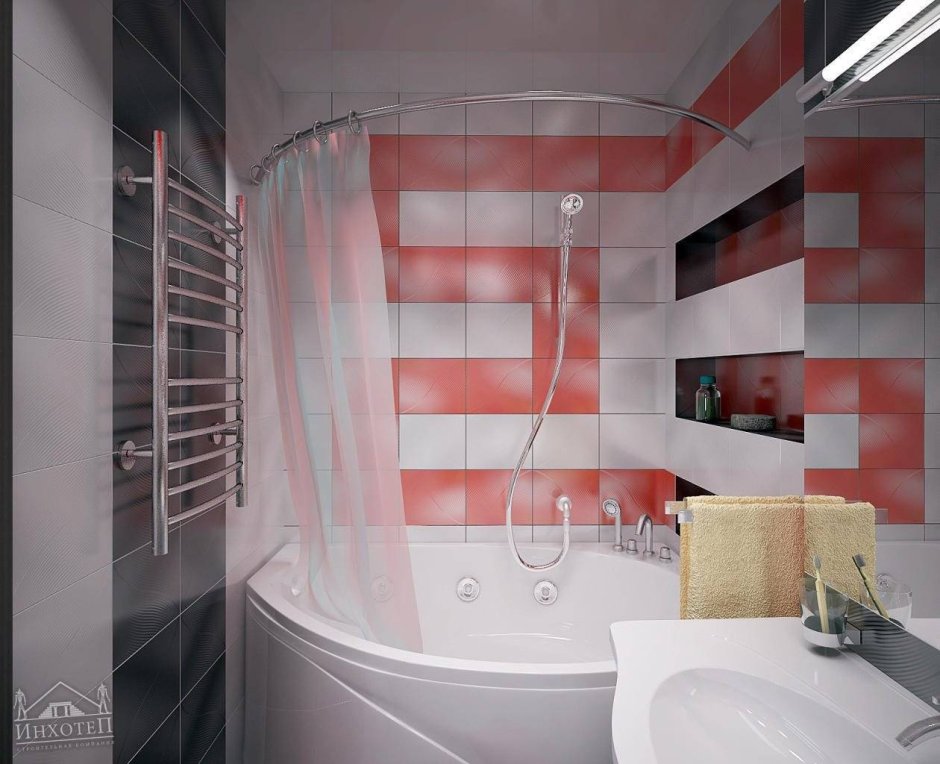 Ванная комната с угловой ассиметричной ванной