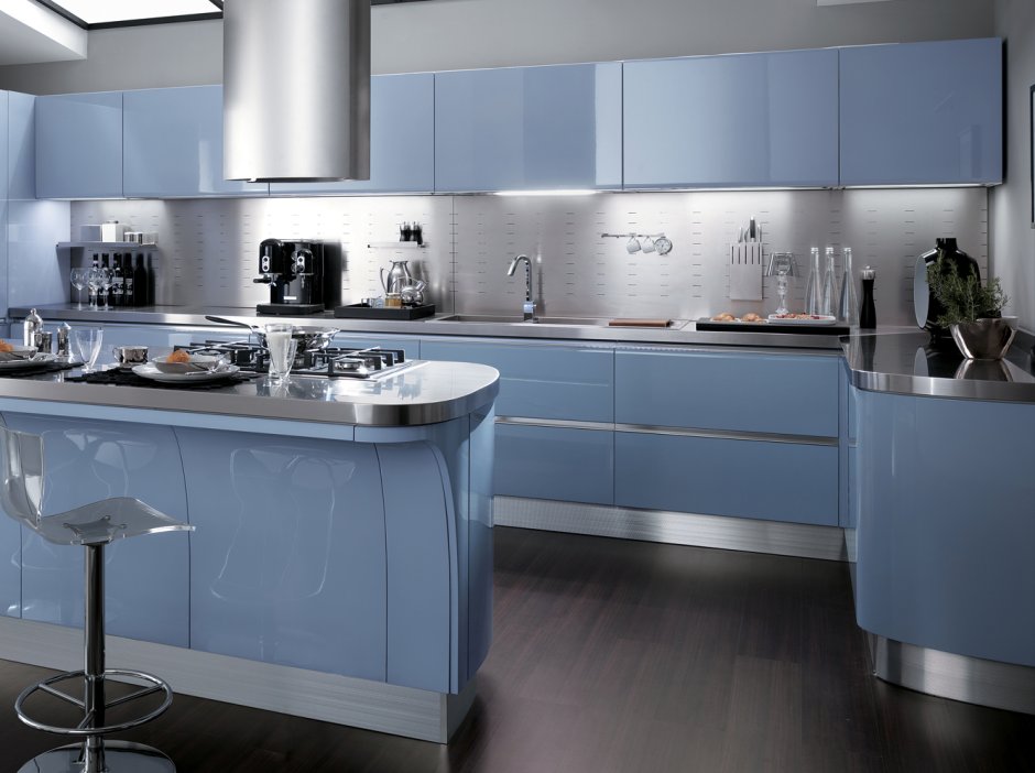Кухонный гарнитур синий с серым