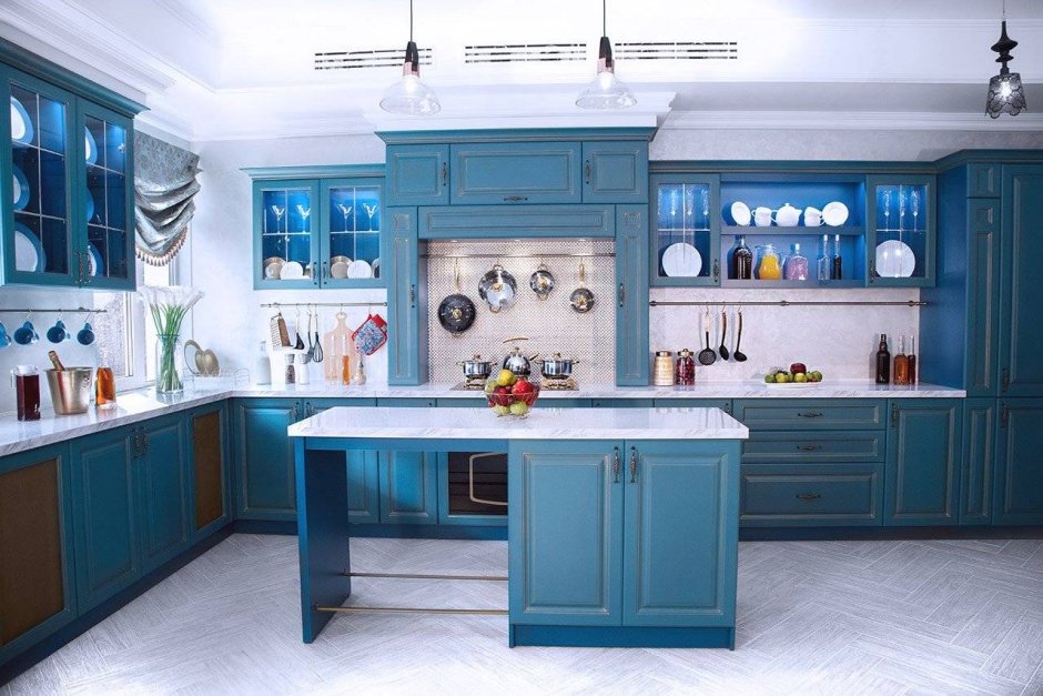 Кухня Роял Вуд голубая
