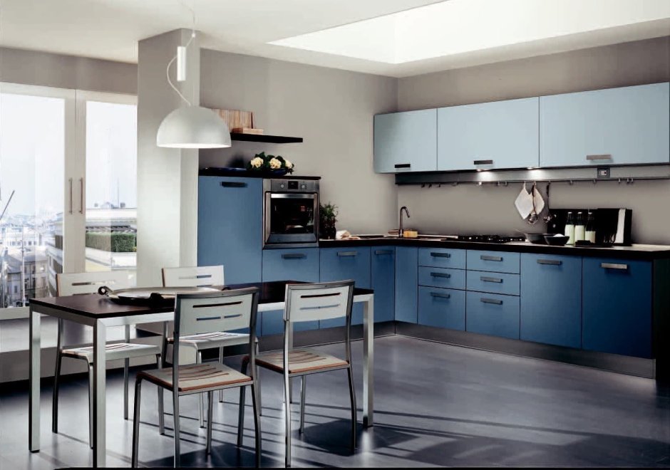 Кухня серо синего цвета