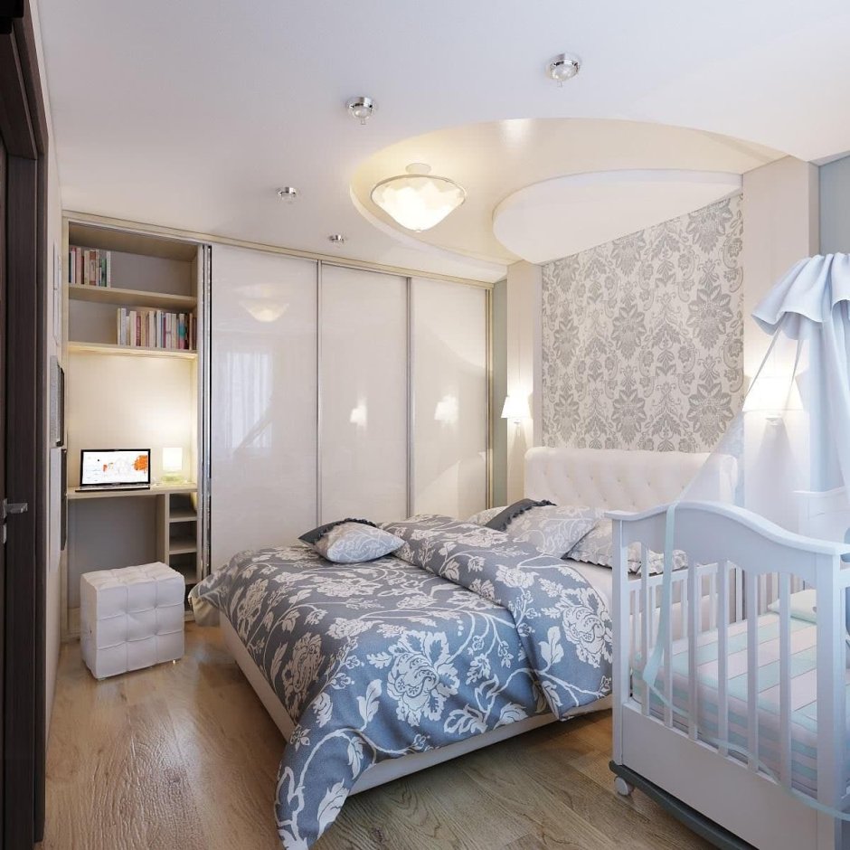 Спальня с детской кроваткой 12 кв.м Сканди
