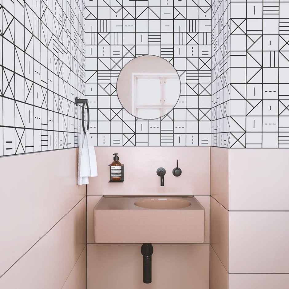 Геометрия на плитке в интерьере ванной