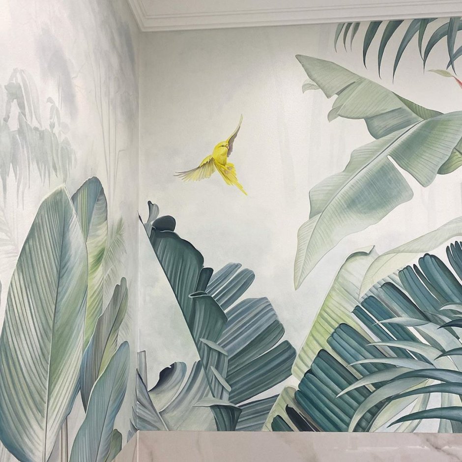 Роспись стен джунгли листья