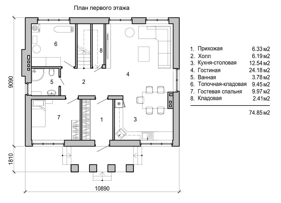 План первого этажа двухэтажного дома