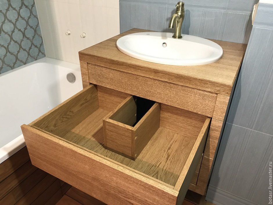 Тумба в ванную с деревянной столешницей