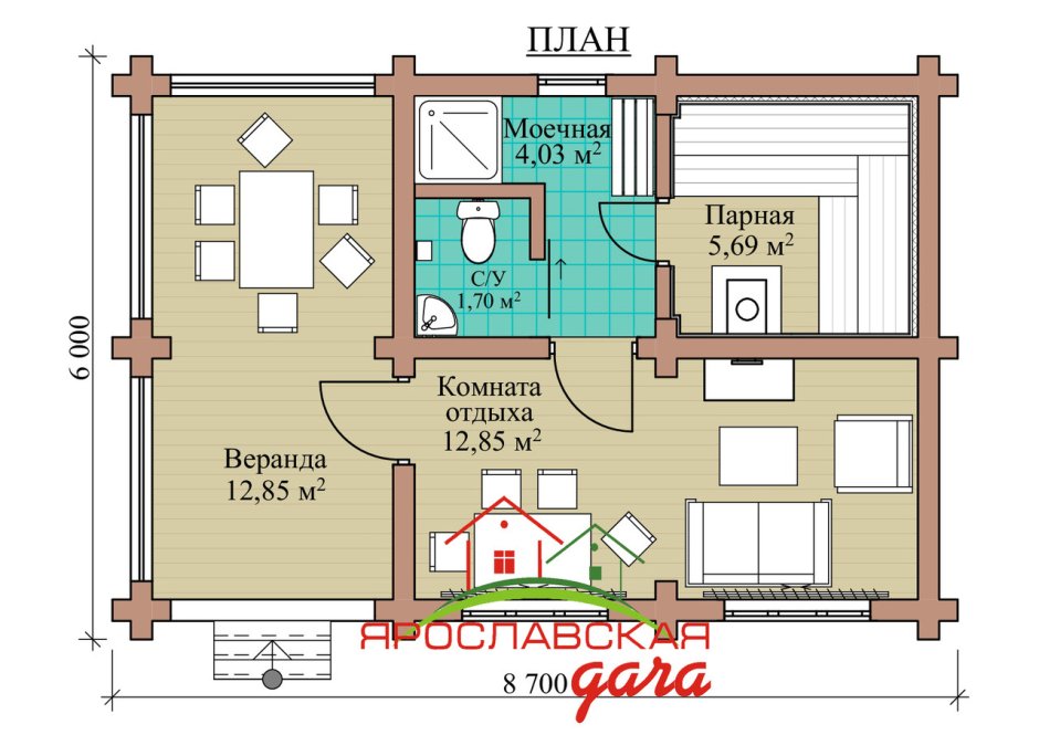 Баня проект одноэтажной бани с комнатой