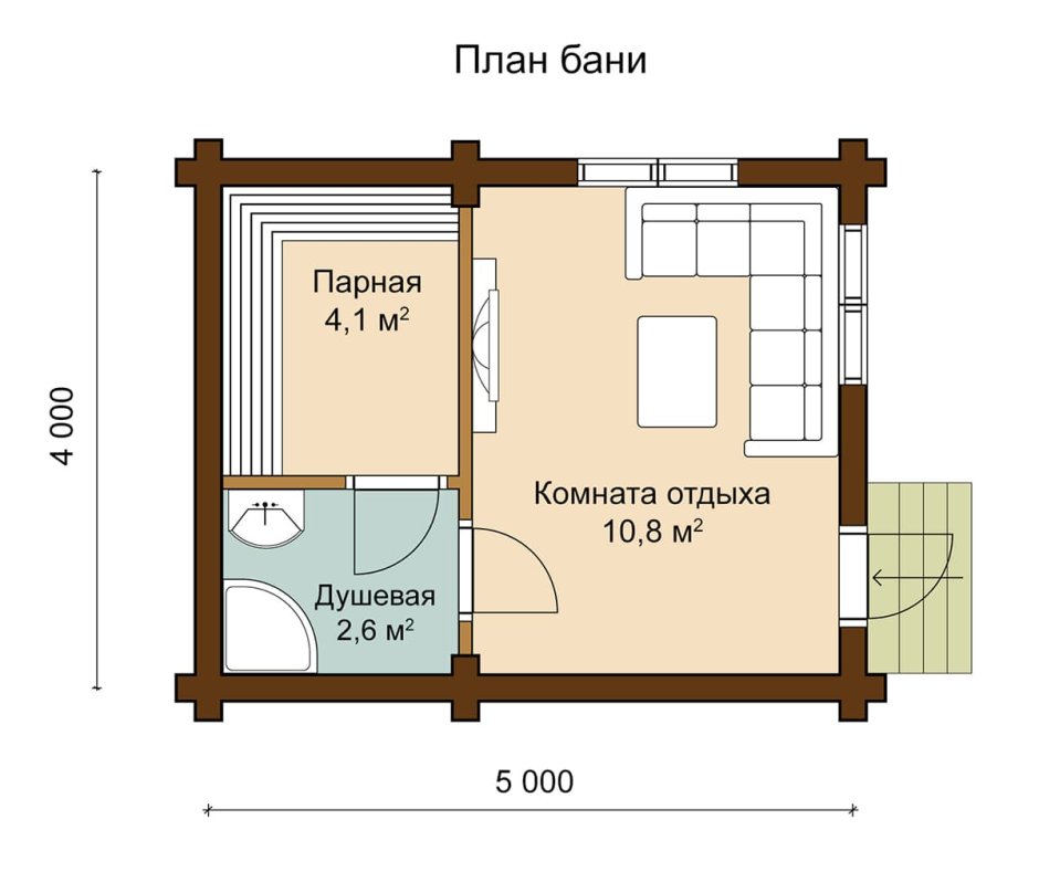 Проект небольшой бани с комнатой