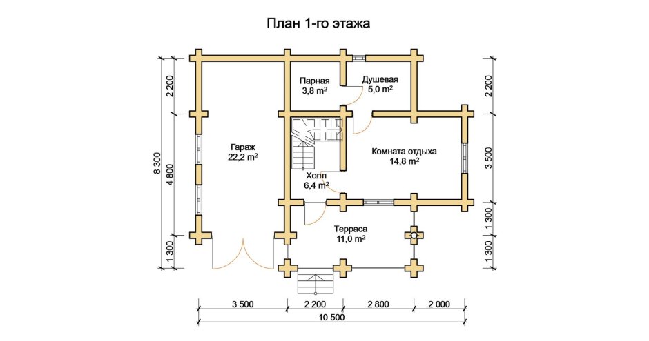 Проект бани с комнатой на 2 этаже