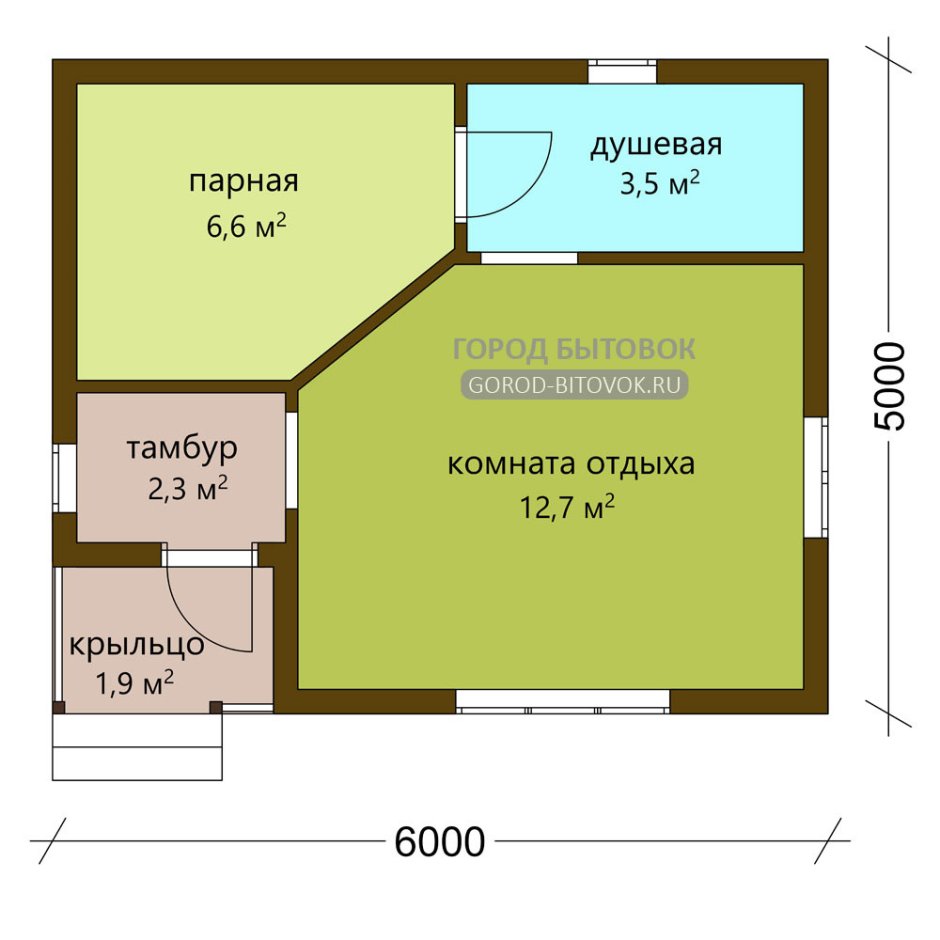 Проект бани с комнатой отдыха и террасой