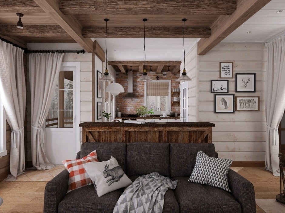 Одноэтажный деревянный дом интерьер