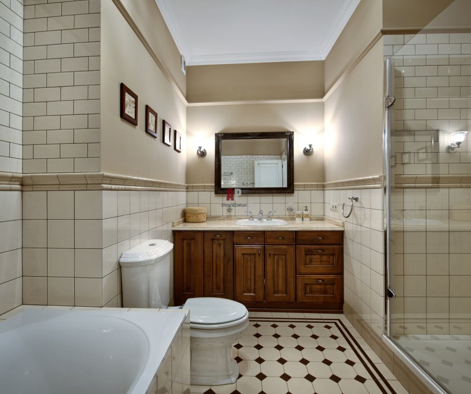 Плитка кабанчик в ванной в классическом стиле