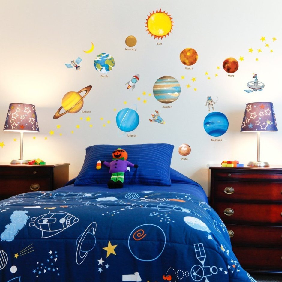Детская спальня с планетами