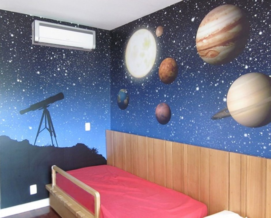 Космос на стене в детской комнате
