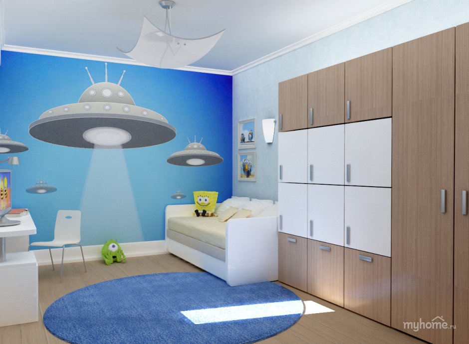 Дизайн детской комнаты школьника космос