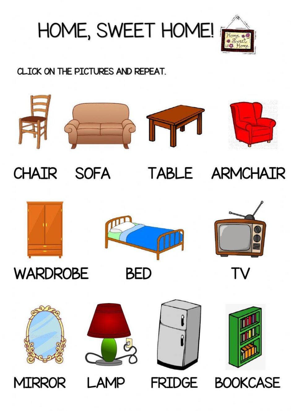 Предметы мебели на английском для детей