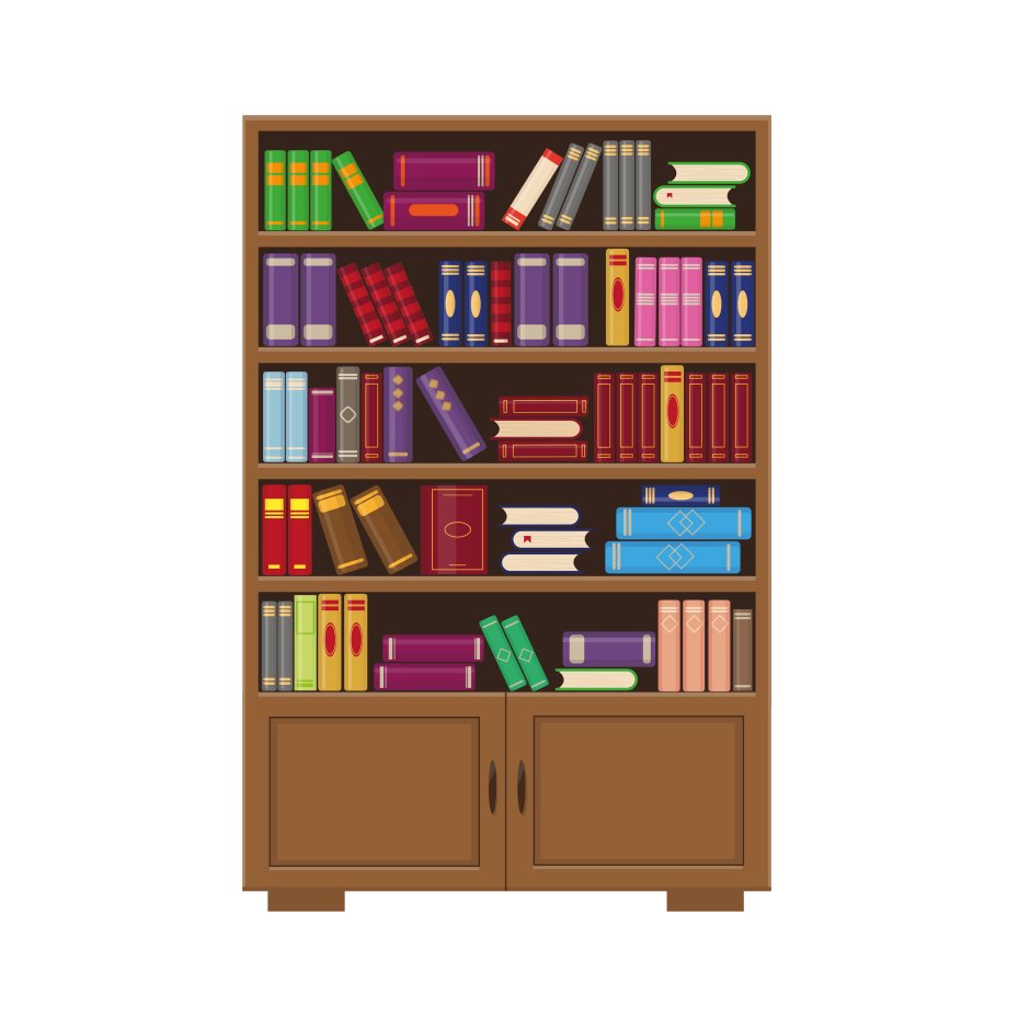 Шкаф с книгами на белом фоне