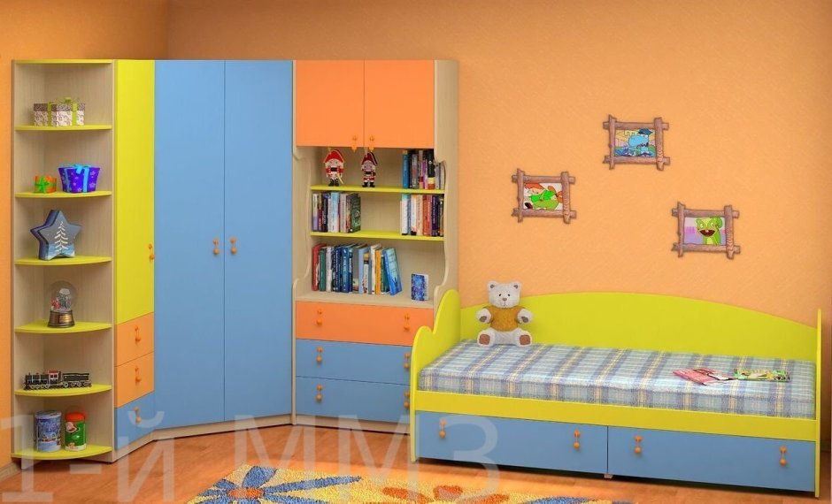 Угловой шкаф в детскую комнату для двоих
