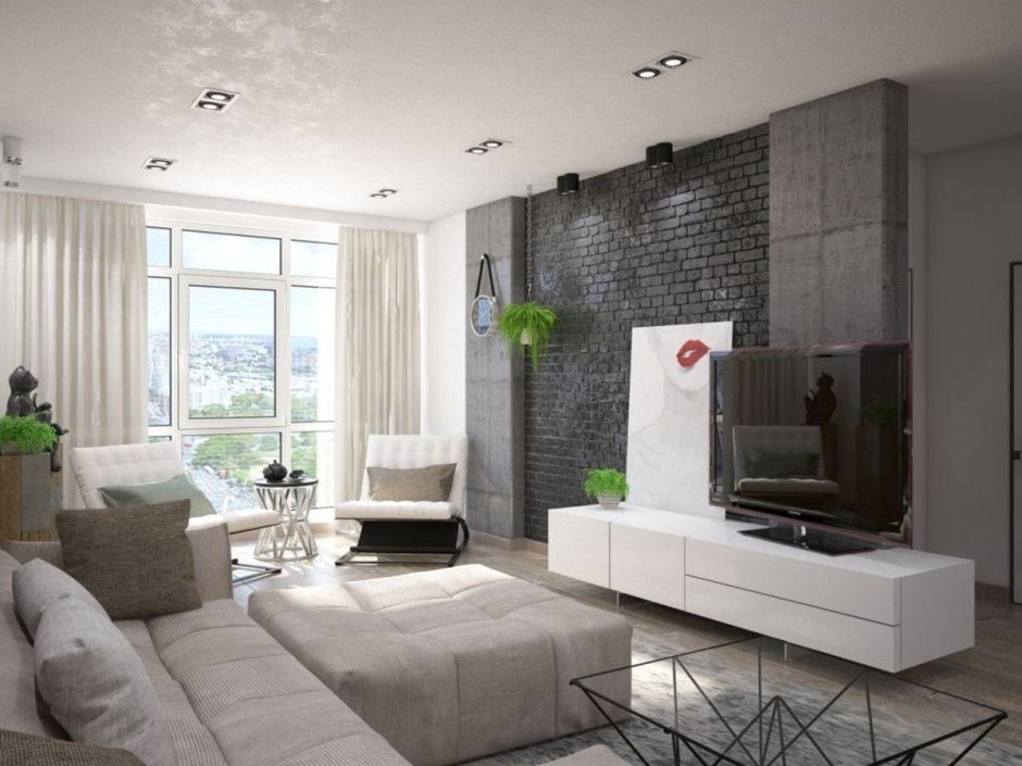 Гостиная в стиле лофт светлая