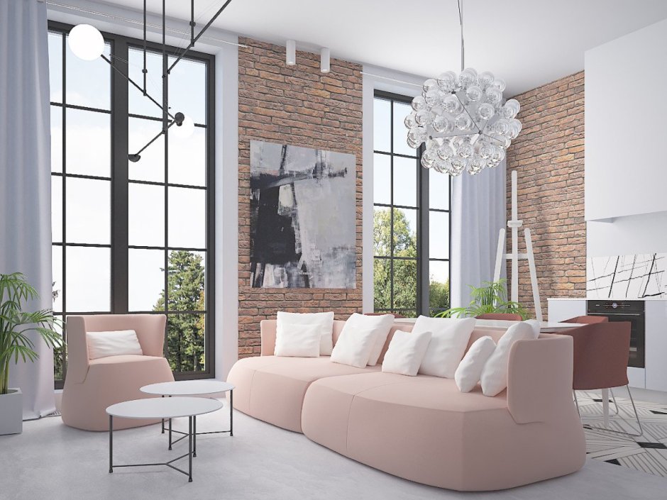 Стиль лофт в светлых тонах