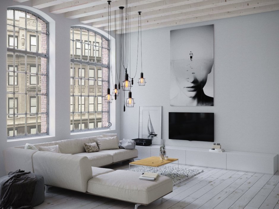 Светлый интерьер в стиле лофт