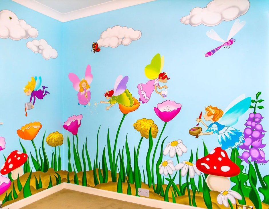 Натяжные потолки в детскую комнату с бабочками