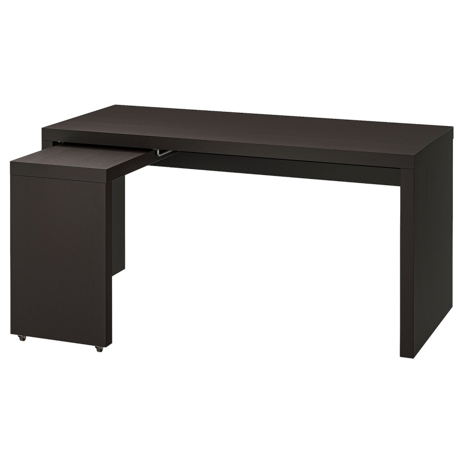 МАЛЬМ письменный стол с выдвижной панелью, черно-коричневый151x65 см