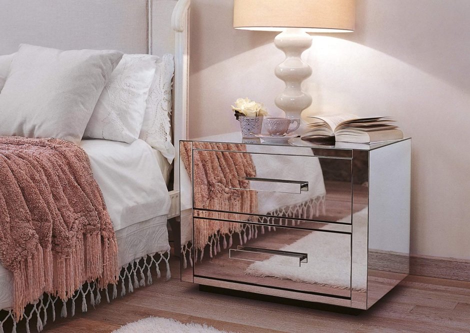 Прикроватная тумбочка с 2 ящиками зеркальная Nightstand