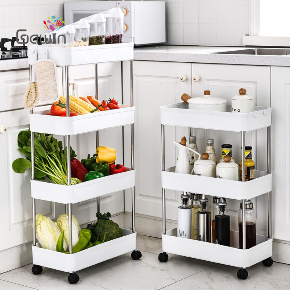 VANDHOME 2/3/4 layer Storage Rack Kitchen Fridge Side Shelf with Wheels Bathroom Racks Organizer Shelves Shelf gap Holder Cart