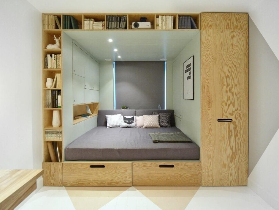 Шкаф с нишей для кровати в спальне