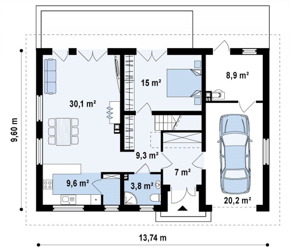 План дома 130 кв одноэтажный с гаражом