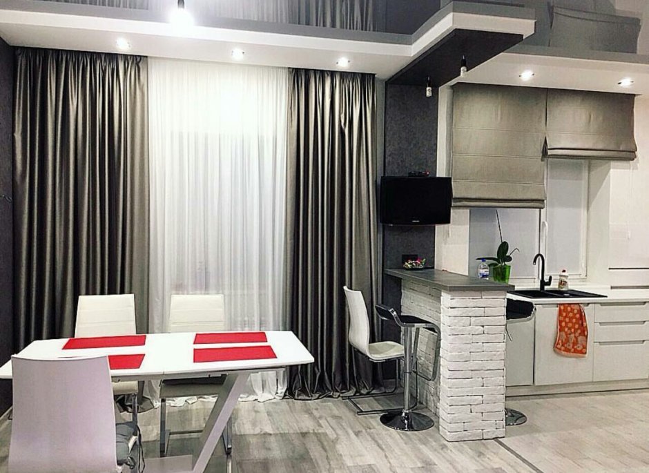 Шторы в кухне гостиной