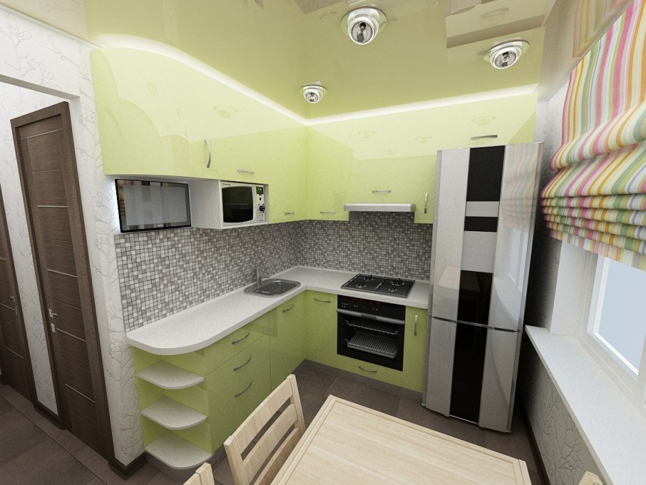 Интерьер кухни 5м.кв с газовой колонкой155на2м