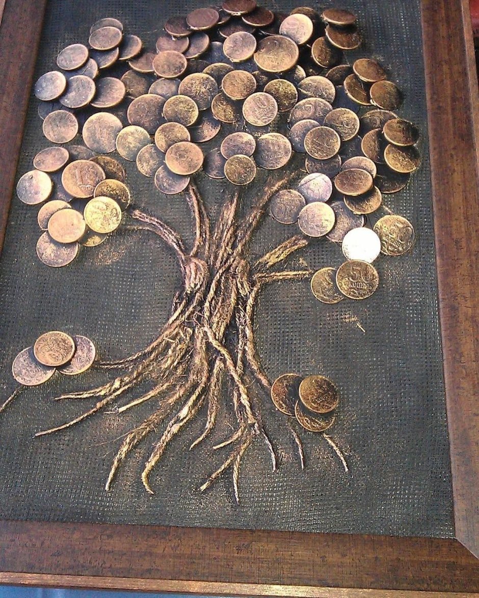 Панно денежное дерево на мешковине