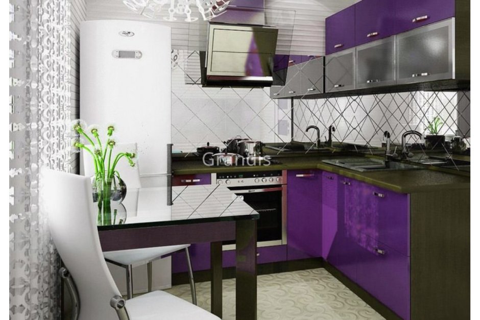 Фиолетовая кухня в интерьере