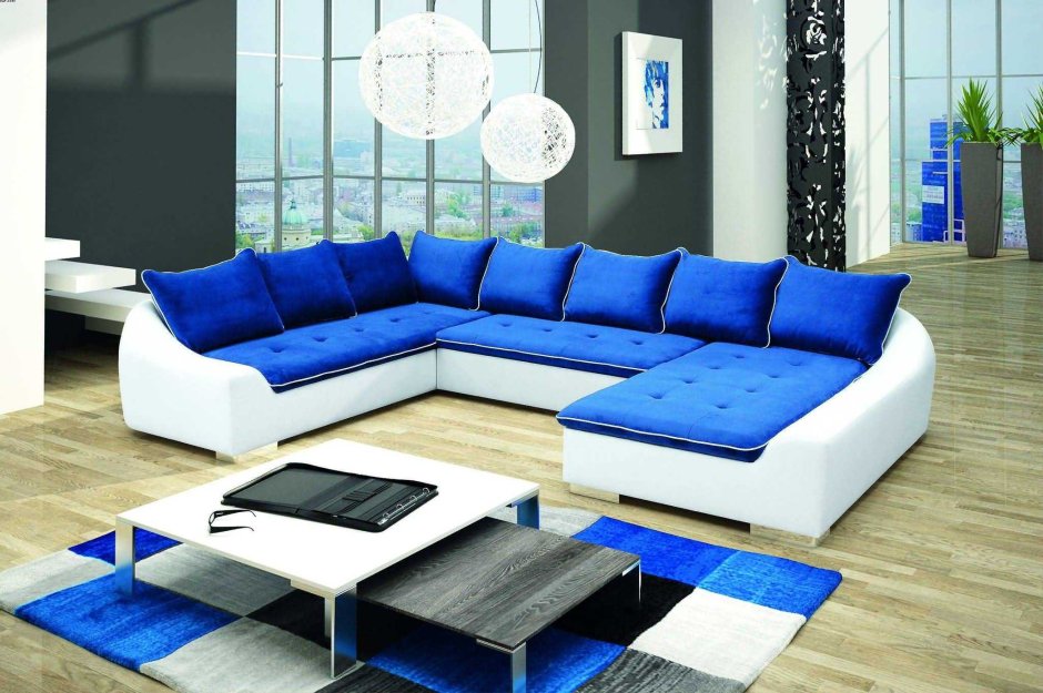 Синий модульный диван