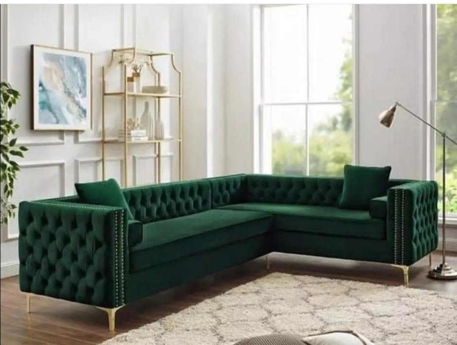Большой угловой зеленый диван