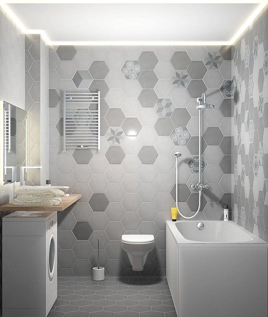Мозаика Гексагон белая в ванной