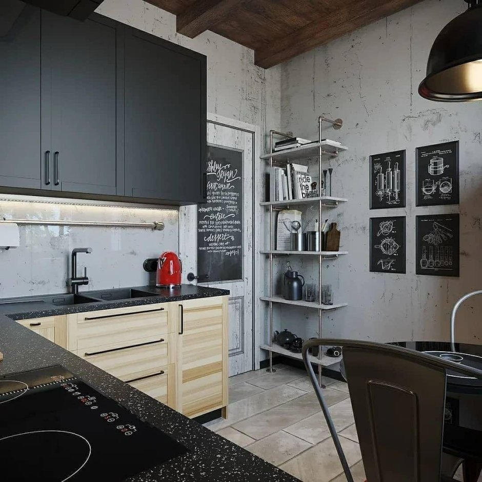 Кухня в студии 25кв м лофт стиль