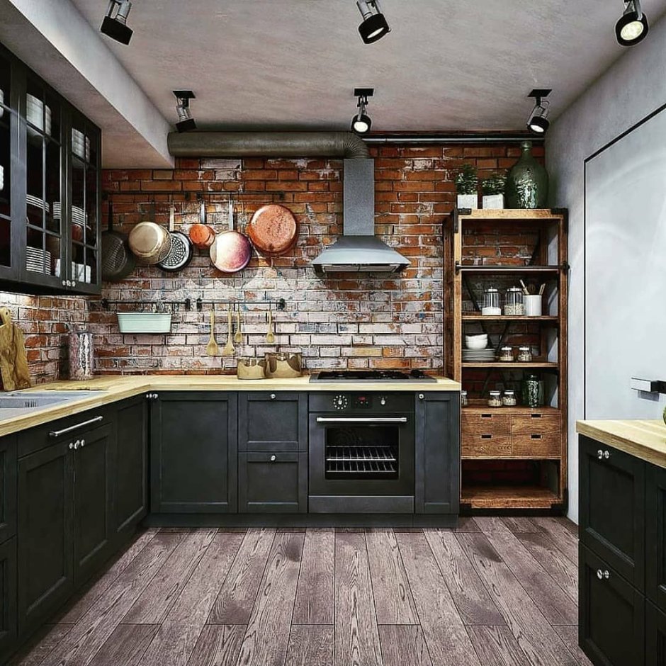 Линейная кухня в стиле лофт