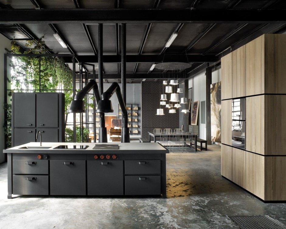 Кухня лофт серая 10кв