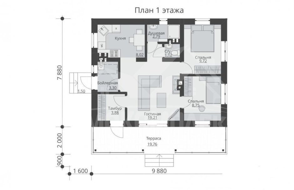 План одноэтажного дома с 4 спальнями