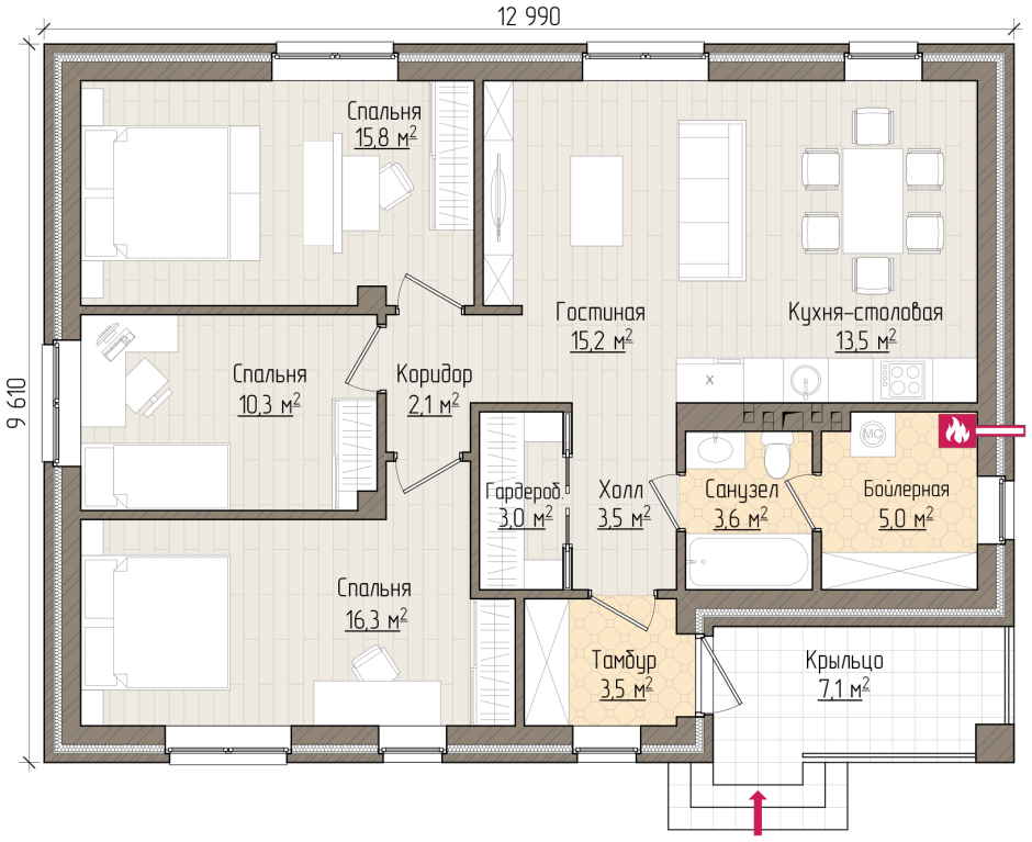 Проекты одноэтажных домов 110кв