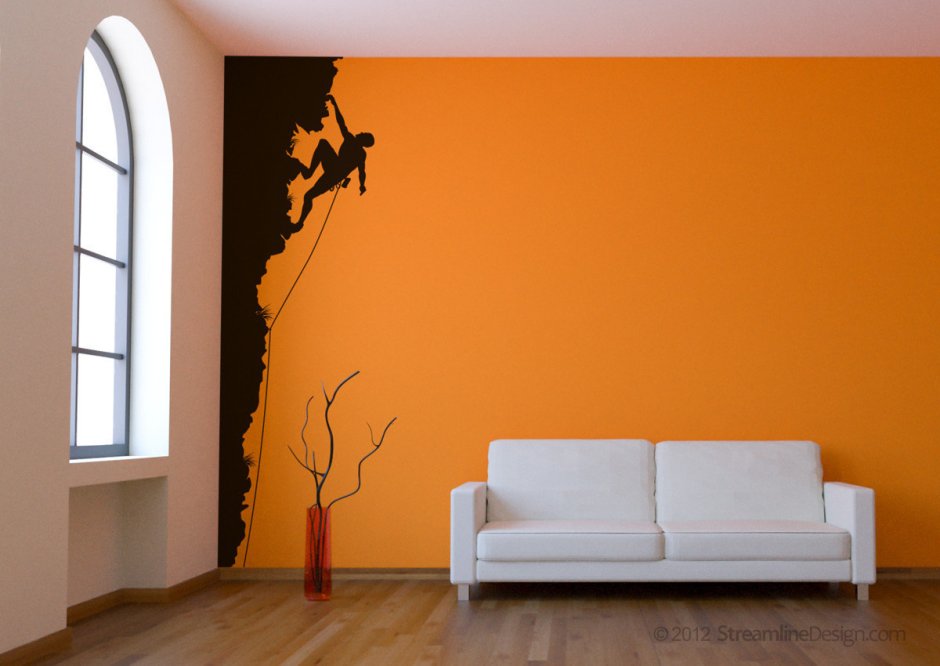 Оранжевый цвет на стене декор