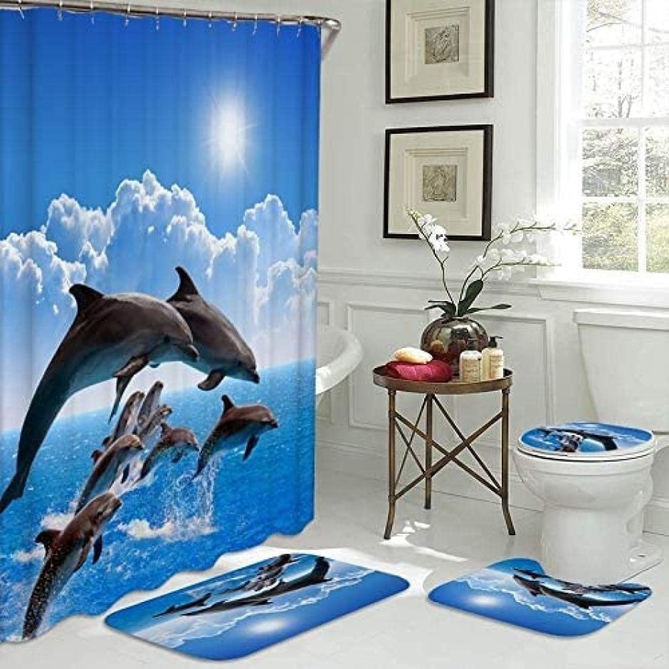 Штора для ванной с дельфинами