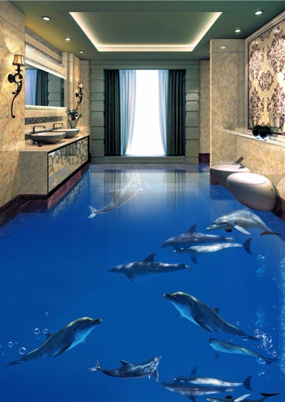 Панели в ванную с дельфинами