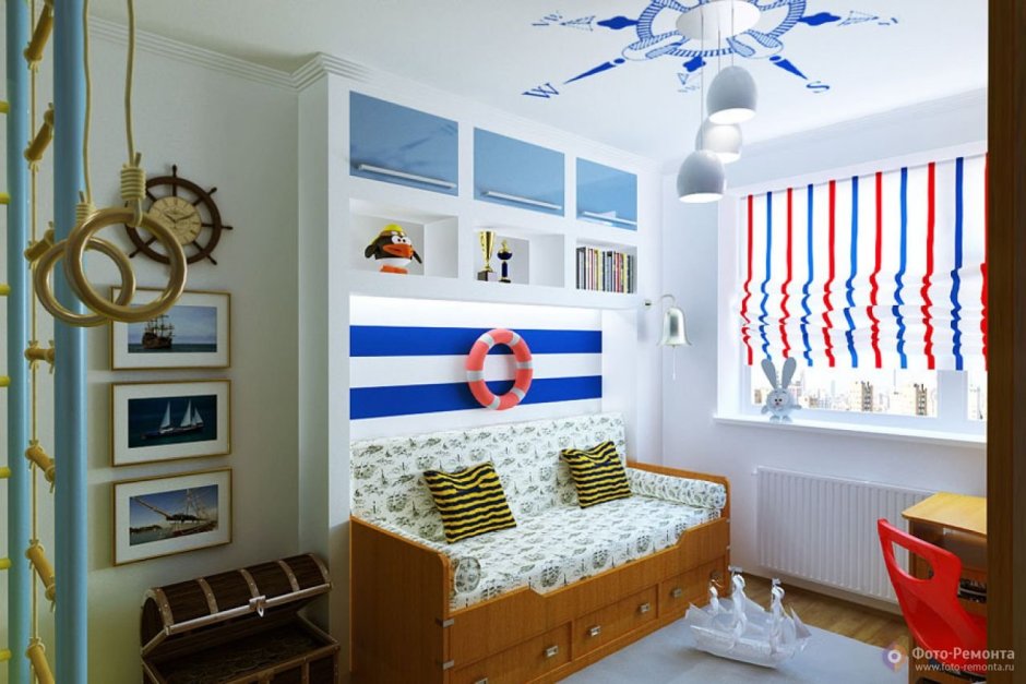 Интерьер комнаты в морском стиле