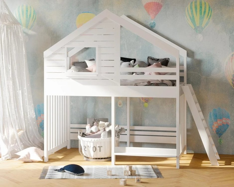 Детская комната для девочки с кроватью домиком