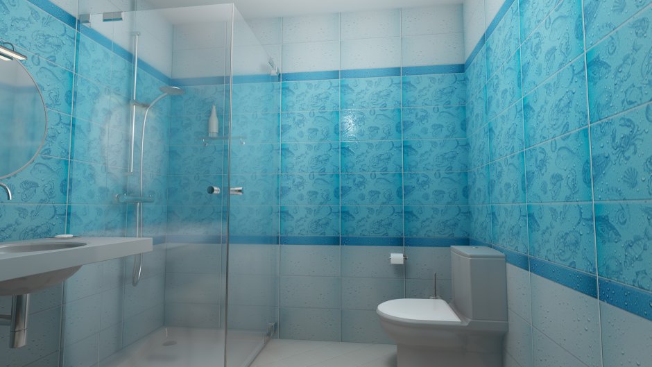 Пластиковые панели для ванной в голубых тонах
